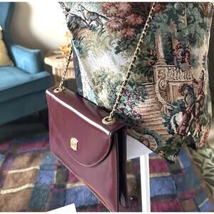 Vintage Oxblood Envelope Clutch Heavy Chain Strap 80s 90s Faux Leather